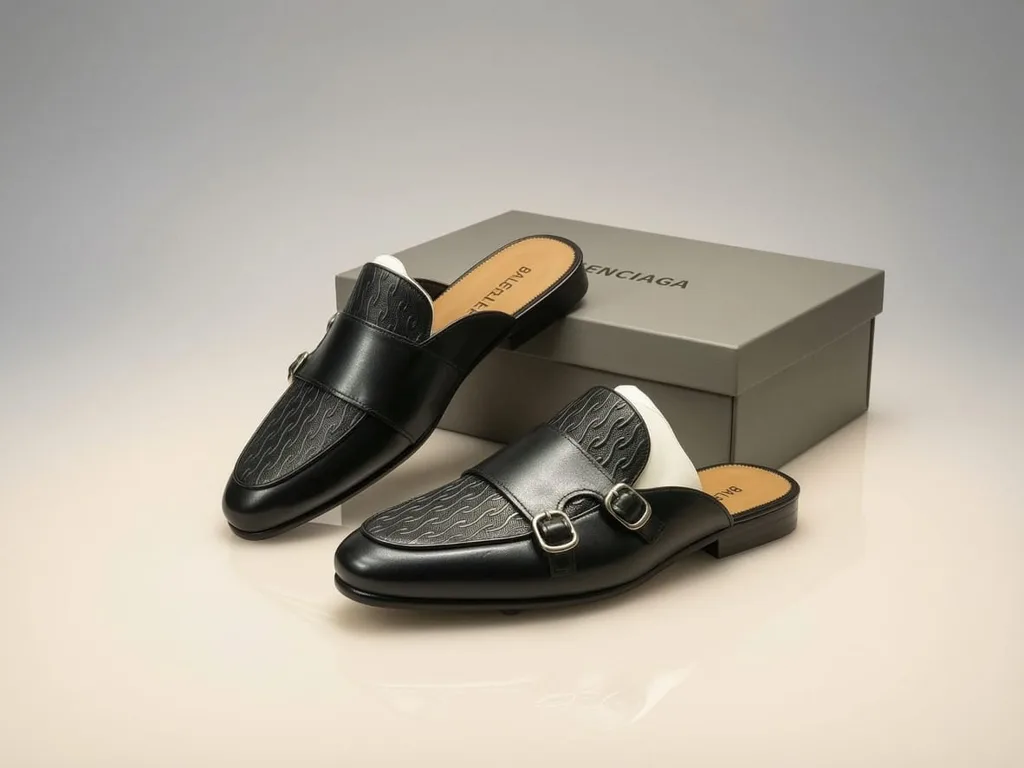 Black Double-Monk Strap Mules
