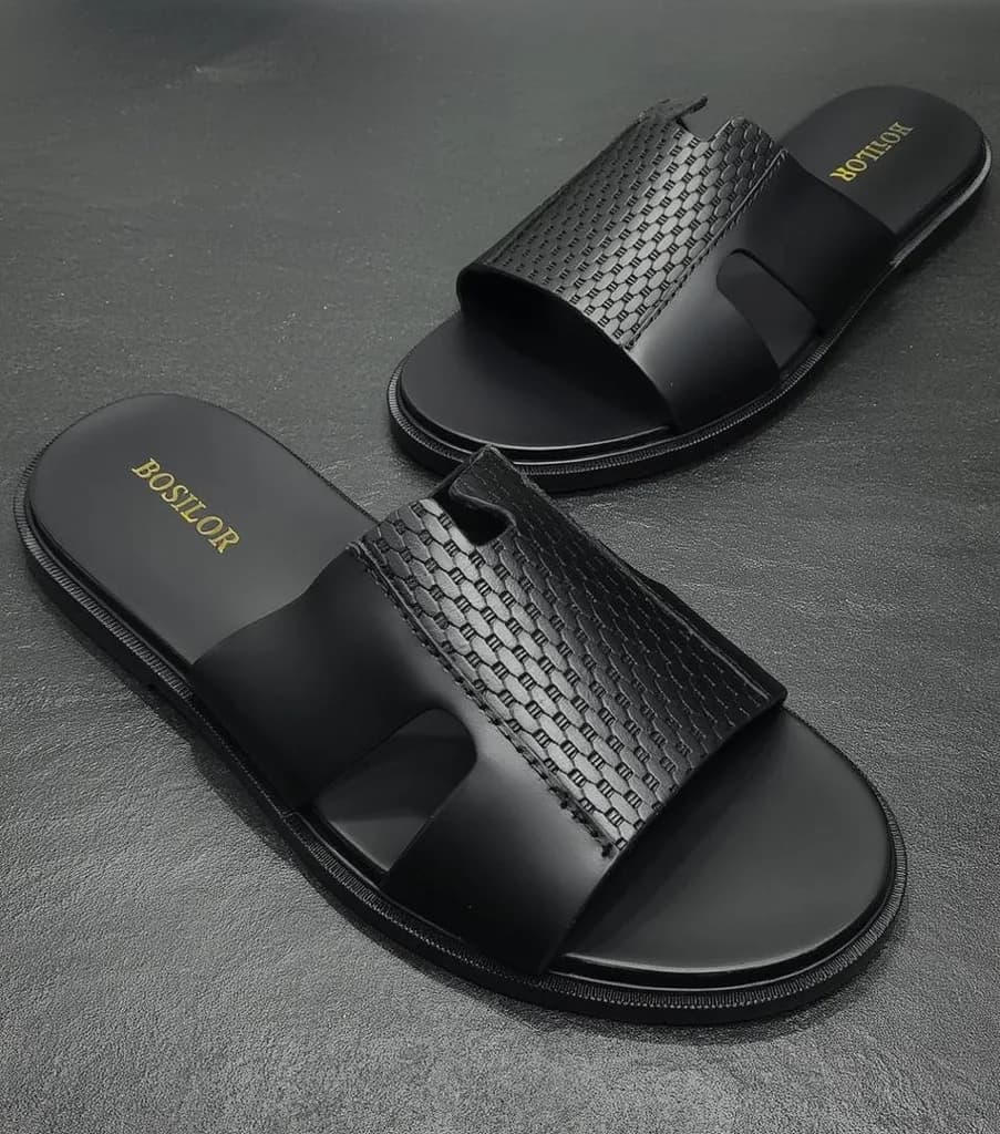 Black Woven-Texture Slides