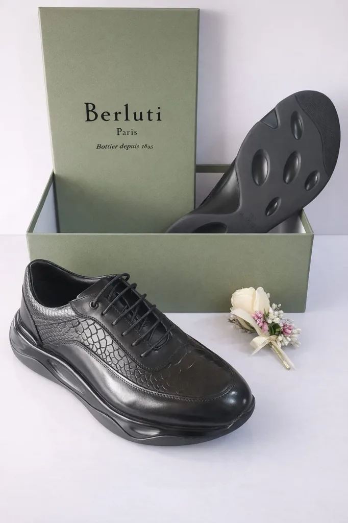 Black Croc-Embossed Sneakers with Chunky Sole